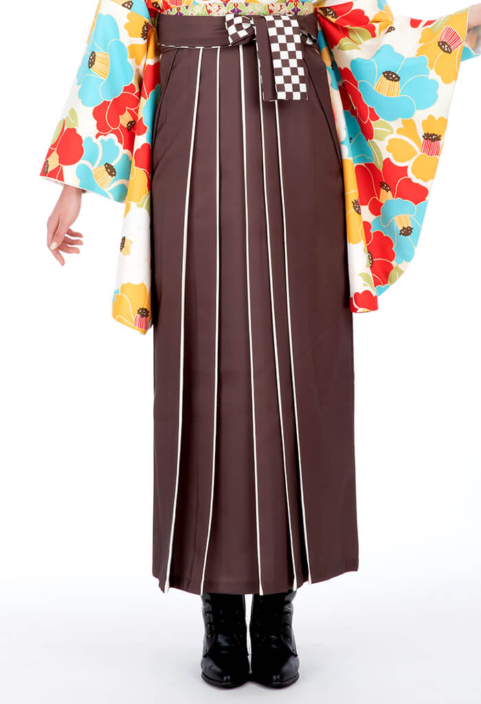 水色×赤椿とチャイロライン紐市松の卒業式袴
