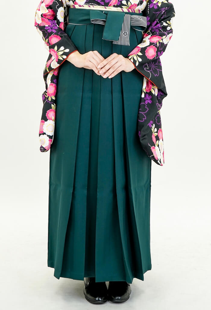 レンタル袴：クロ雪輪八重ザクラ×フカミドリ梅ひも縞