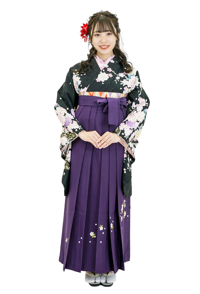 3193黒に桜とバラ×紫斜め刺繍ザクラ
