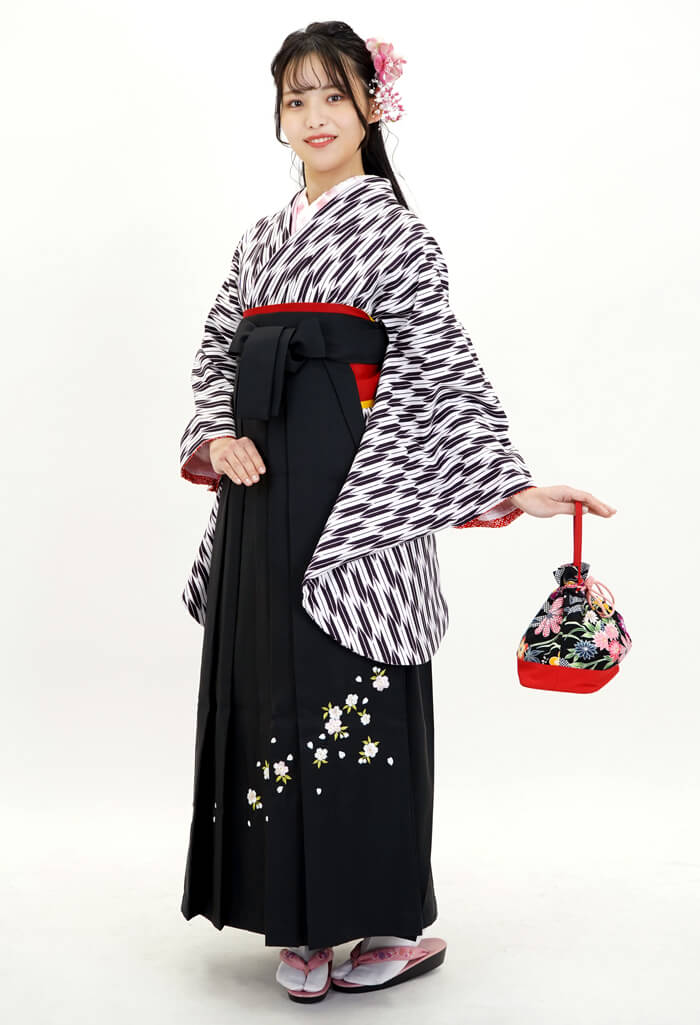 レンタル袴：濃紫×白矢絣×クロシシュウ