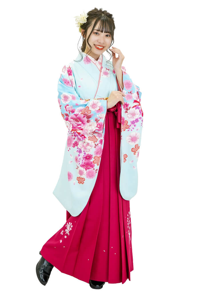 3101ブルーに疋田桜と花小袖×ローズミモザシシュウ