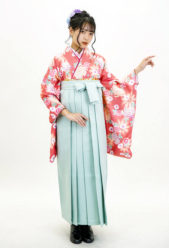 レンタル袴：ローズピンク乱菊 ×スモーキーグリーン