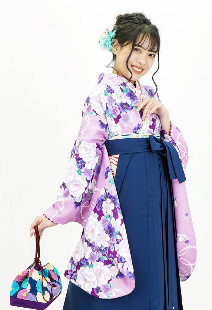 レンタル袴：HL薄紫ぼたんと桜×コンシシュウ