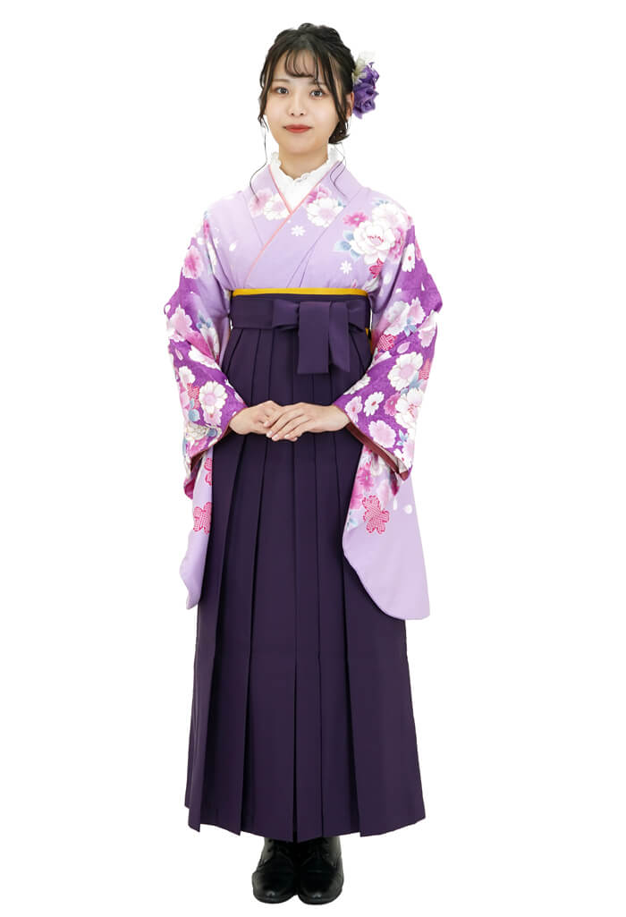 3602ムラサキに疋田桜と花小袖×ムラサキ