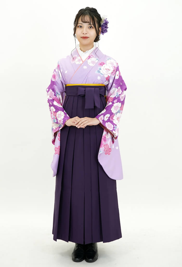 レンタル袴：ムラサキに疋田桜と花小袖×ムラサキ