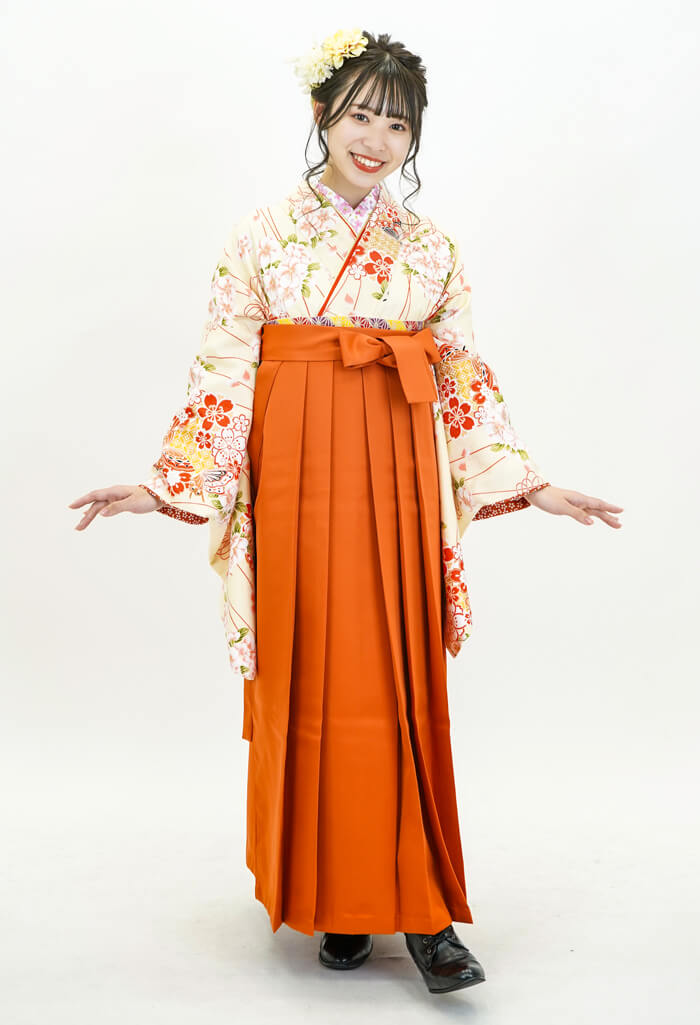 【卒業式 袴 レンタル】EEE911_ORG010 HLクリーム桜花束×オレンジ