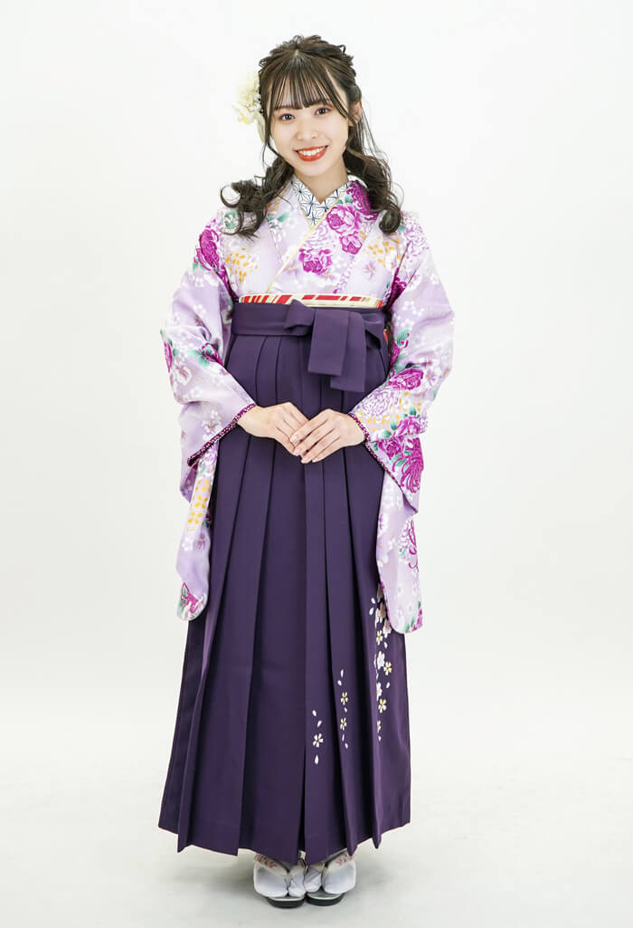レンタル袴：HL薄紫バラに菊×ムラサキ友シダレザクラ