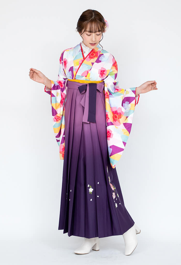 【卒業式袴レンタル/コーデ】EEE929_Z00004 ピンクムラサキ桃花×紫ボカシ刺繍・大花