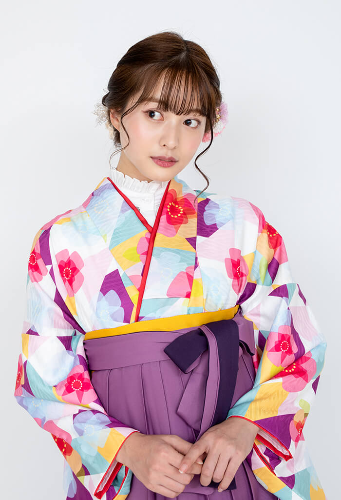 ピンクムラサキ桃花×紫ボカシ刺繍・大花 | 卒業式袴レンタルのアンジュ