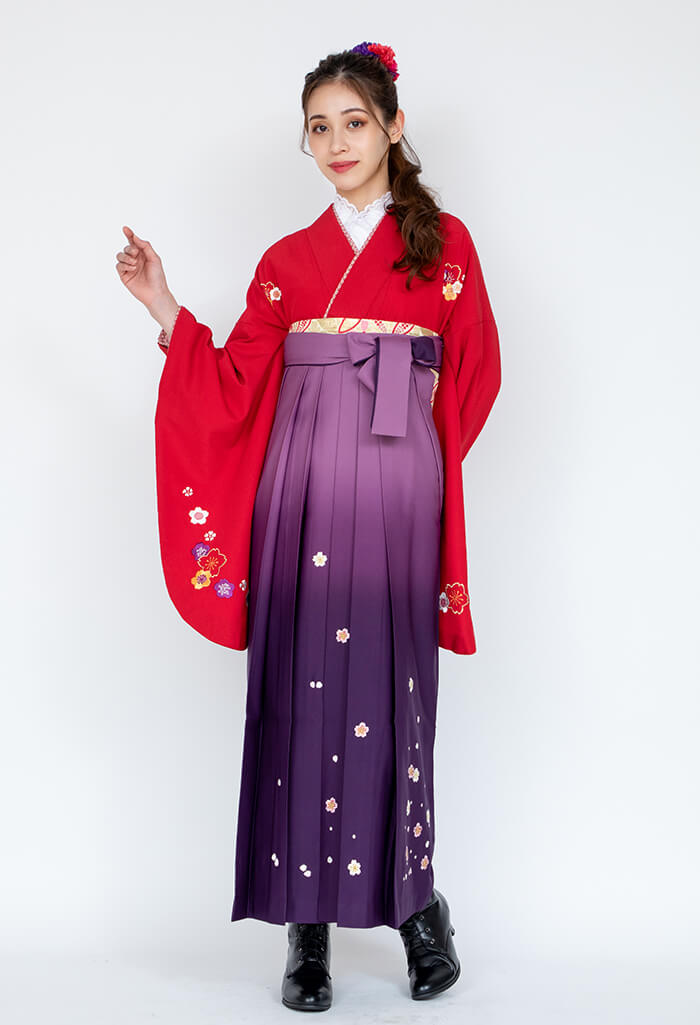 4800赤梅の花×紫ボカシ刺繍・小花