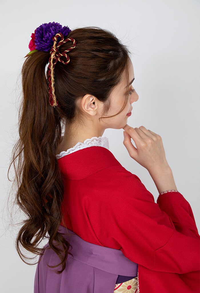 【卒業式袴レンタル/コーデ】P00063_Z00008 赤梅の花×紫ボカシ刺繍・小花