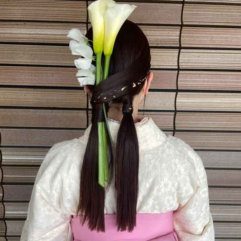 卒業式袴レンタル店アンジュを利用したお客様の写真「髪型・ヘアアレンジ・ヘアセット・ストレートおさげスタイル」