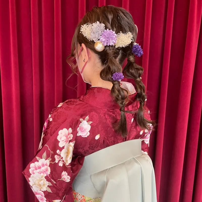 卒業式袴レンタル店アンジュを利用したお客様の写真「髪型・ヘアアレンジ・ヘアセット・玉ねぎ編みおさげ」