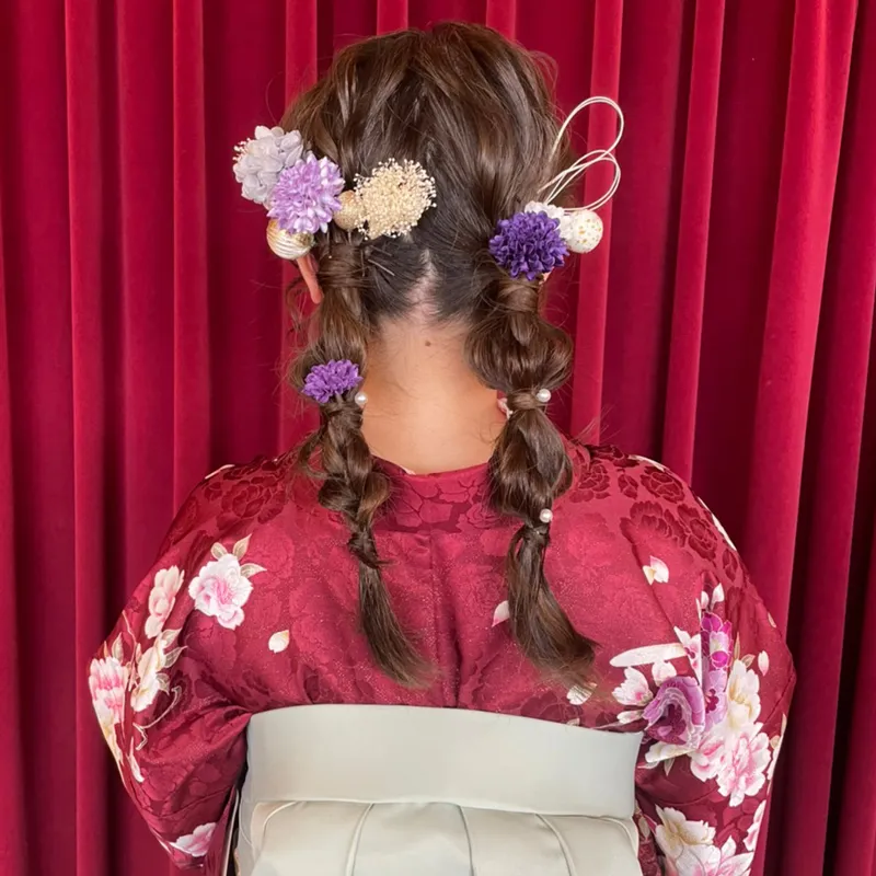 卒業式袴レンタル店アンジュを利用したお客様の写真「髪型・ヘアアレンジ・ヘアセット・玉ねぎ編みおさげ」