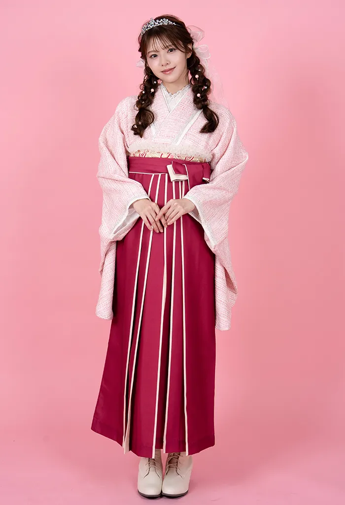 ピンクミックスツイード×エンジクリームライン