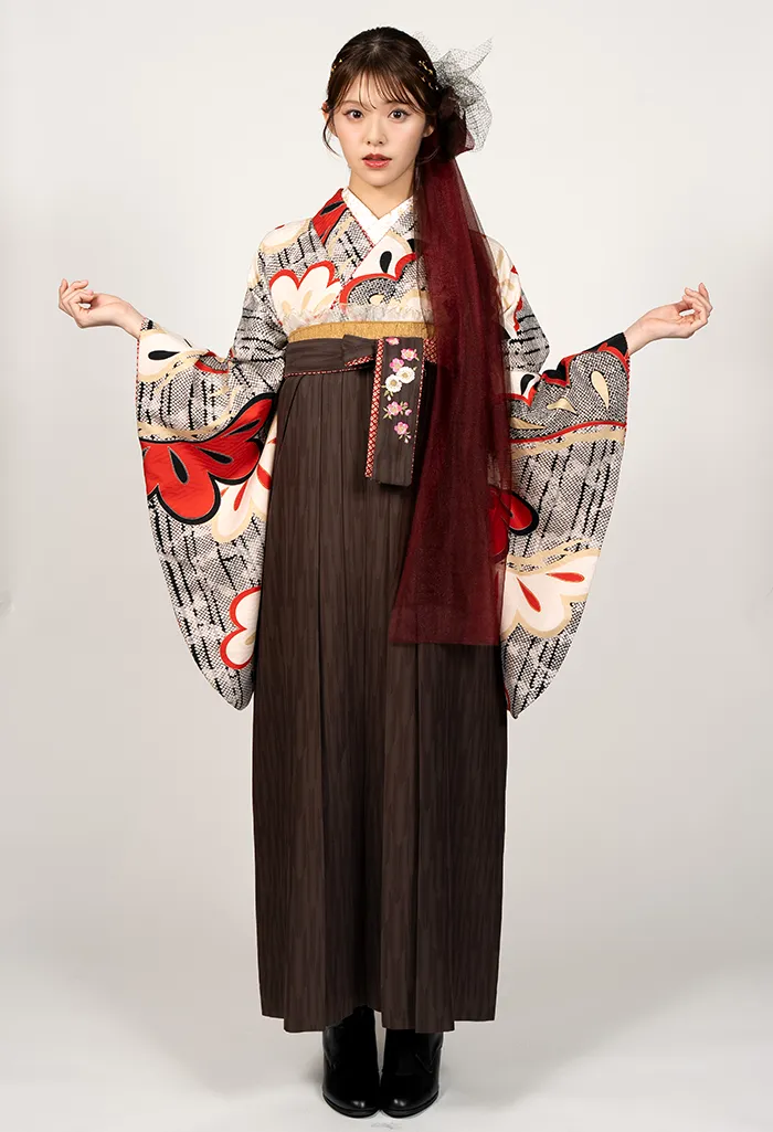 グレーに金松扇×茶kansai矢絣