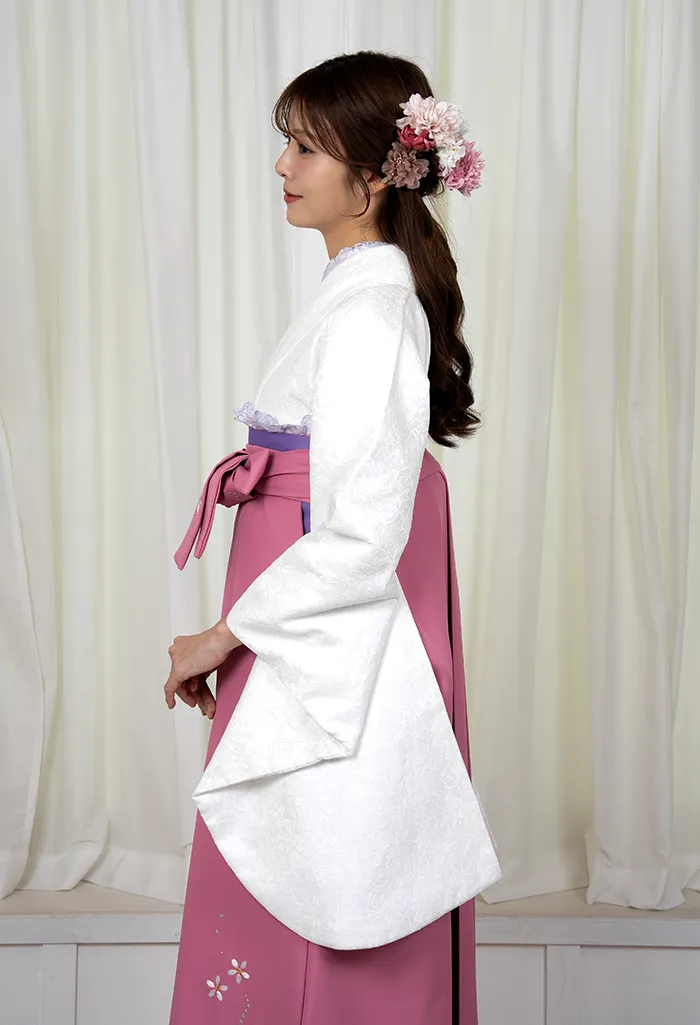 卒業式袴レンタル EEE957_OPI113 着物：ホワイトカラーレース 袴：ピンクシシュウ桜