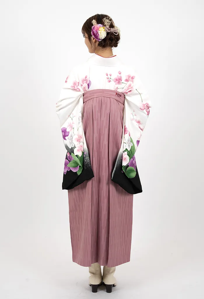 卒業式袴レンタル G00011_M00043 着物：白胡蝶蘭 袴：ピンクkansai矢絣