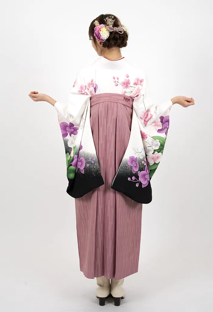 卒業式袴レンタル G00011_M00043 着物：白胡蝶蘭 袴：ピンクkansai矢絣