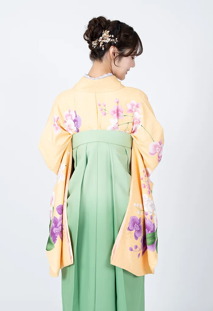 卒業式袴レンタル G00012_K00079 着物：黄胡蝶蘭 袴：パステルグリーンぼかし