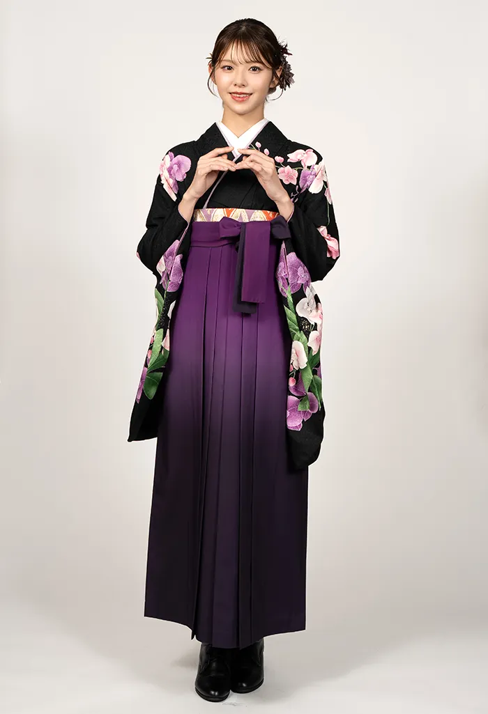 卒業式袴レンタル G00014_K00001 着物：黒胡蝶蘭 袴：ワインぼかし