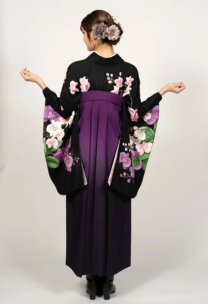 卒業式袴レンタル G00014_K00001 着物：黒胡蝶蘭 袴：ワインぼかし