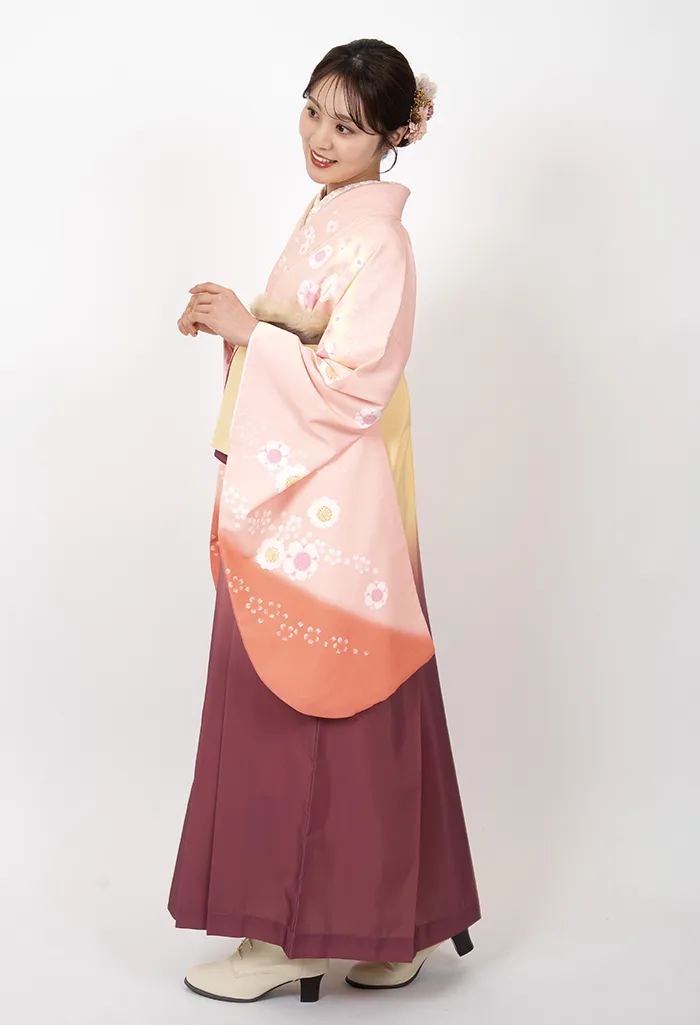 卒業式袴レンタル G00028_CAB938 着物：薄ピンク八重桜 袴：クリームアズキぼかし