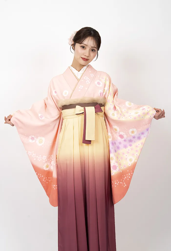 卒業式袴レンタル G00028_CAB938 着物：薄ピンク八重桜 袴：クリームアズキぼかし
